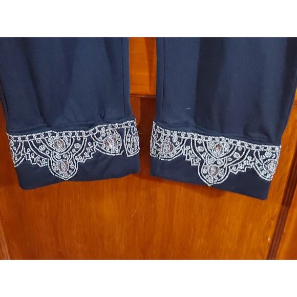 Love Sam Med Beaded Cuff Soft Knit Elastic Waist Pockets Drawstring Black Pants - Picture 6 of 10